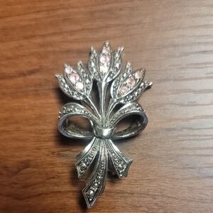Vintage Avon Pink Tulip Brooch Textured Silver Tone